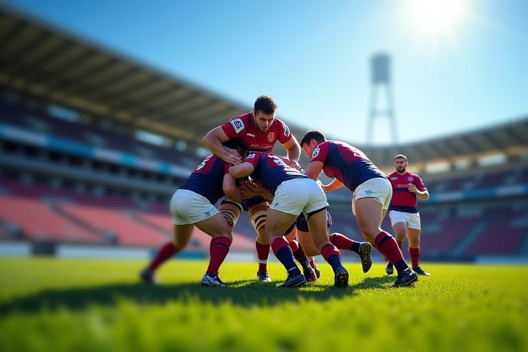 Action de jeu lors d'un match de rugby au stade de Bordeaux.