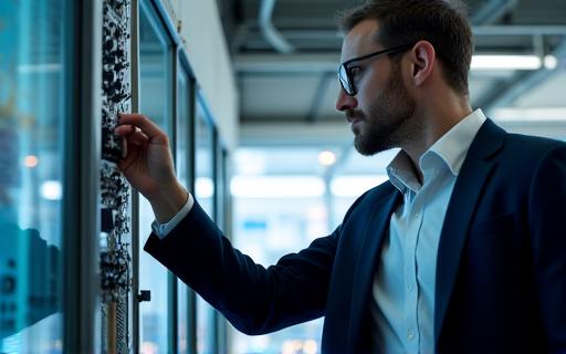 Consultant inspectant les installations techniques d'un stade.